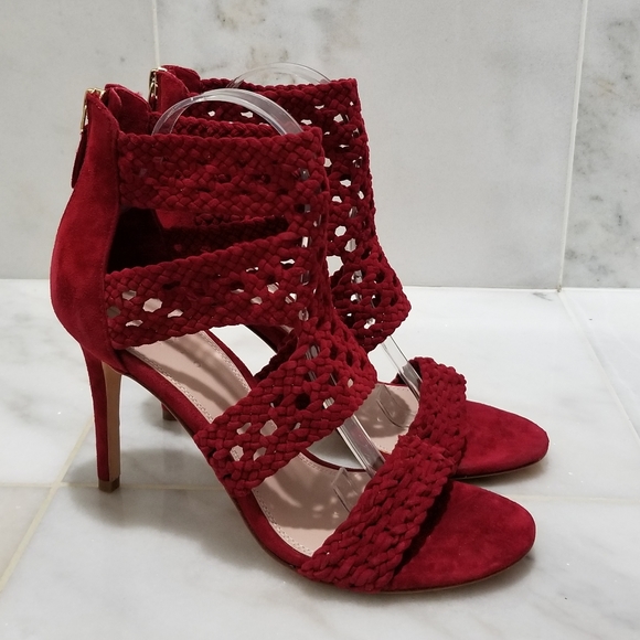 Sandro Red Agate Suede Braid Stiletto Sandals 10 - Picture 2 of 15